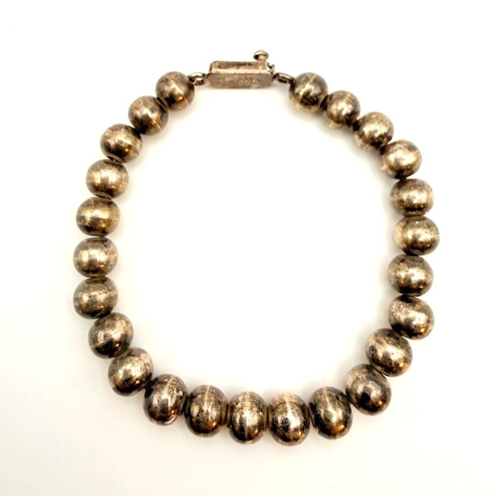 Vintage Mexico 925 Sterling Silver Ball Bracelet 7" Taxco Bead Signed TN-49